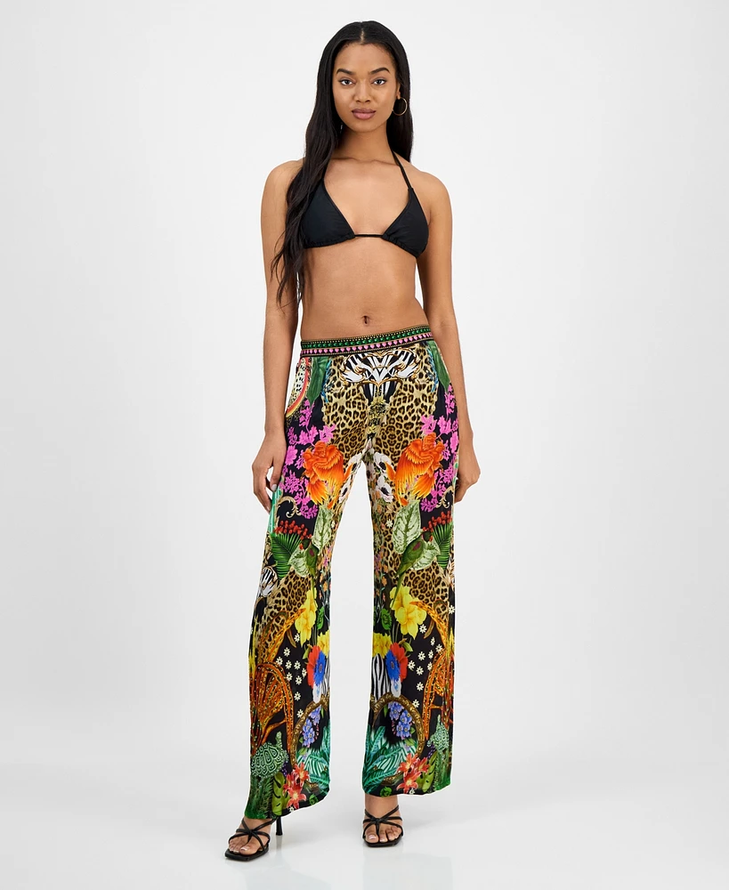 Annia Louisa Women's Paradise Printed Embellished Wide-Leg Pants