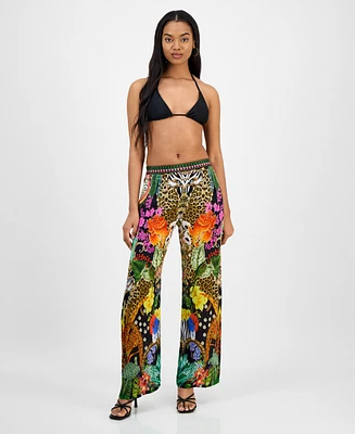 Annia Louisa Women's Paradise Printed Embellished Wide-Leg Pants