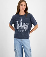 Rebellious One Juniors' London Mineral Wash Graphic T-Shirt