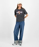 Rebellious One Juniors' Nyc Teddy Bear Mineral Wash Graphic T-Shirt