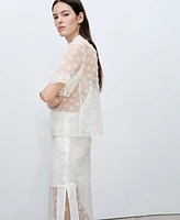 Mango Women's Floral Embroidered Semi-Transparent Skirt