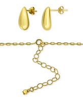 2-Pc. Set Polished Teardrop Pendant Necklace & Matching Stud Earrings