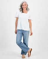 Style & Co Petite Square-Neck Short-Sleeve Top, Exclusively at Macy's