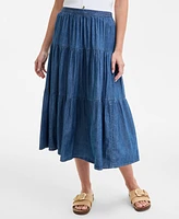 Nautica Jeans Women's Three-Tiered Chambray Midi Skirt