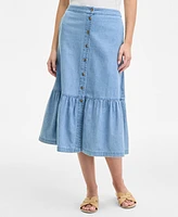 Jones New York Women's Tiered Button-Up Cotton Chambray Skirt