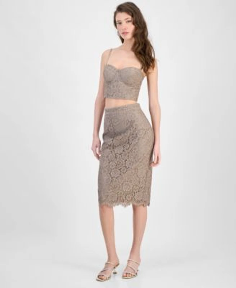Guess Womens Josiane Cropped Lace Corset Top Josiane Lace Pencil Skirt