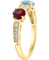 Lali Jewels Swiss Blue Topaz (3/4 ct. t.w.), Rhodolite (1/6 ct. t.w.) & Diamond (1/6 ct. t.w.) Ring in 14k Yellow Gold