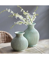 11" Graffio Petite Decorative Ceramic Handmade Artisan Ribbed Pattern Floral Vase All Seasons Spring Springtime Italian Centerpiece Home Living Room C