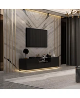 Tv stand with 4 drawers, media console with light strip, entertainment center in black wood