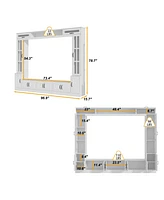 White 12-door Tv stand, media console with tempered glass, entertainment center with hydraulic poles