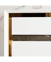 Tv stand with 6 drawers, media console with gold frame, white wooden entertainment center