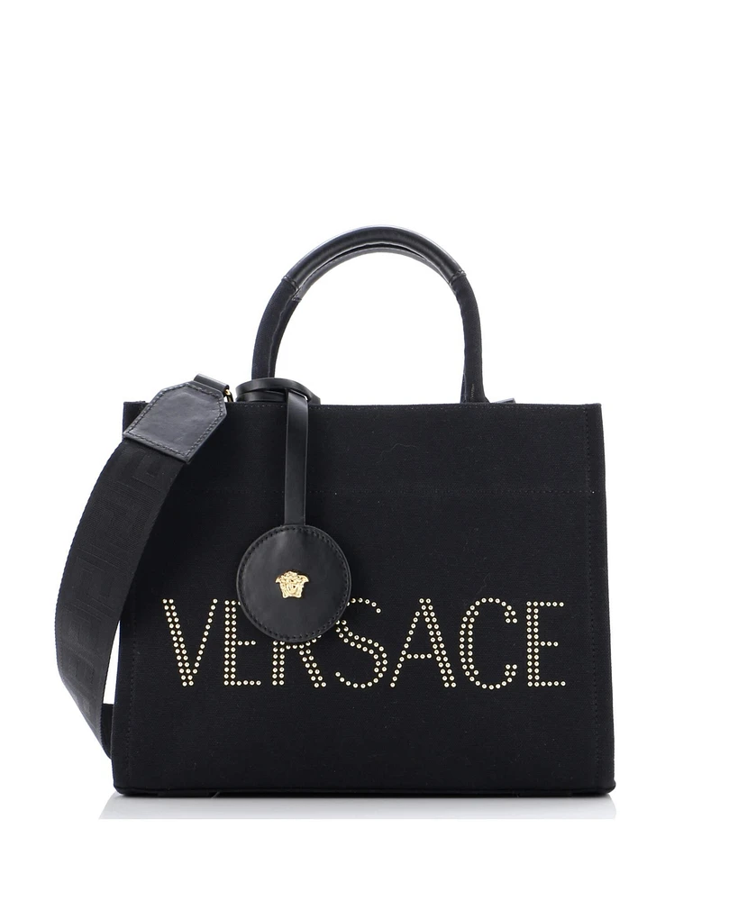Pre-Owned Versace Small Logo Convertible Tote Studded Canvas