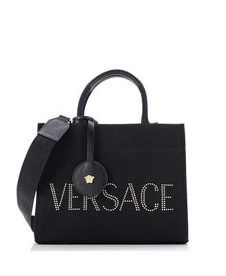 Pre-Owned Versace Small Logo Convertible Tote Studded Canvas