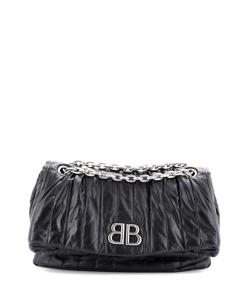 Pre-Owned Balenciaga Medium Monaco Chain Flap Shoulder Bag Quilted Leather