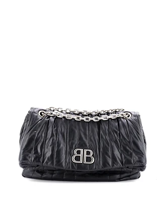 Pre-Owned Balenciaga Medium Monaco Chain Flap Shoulder Bag Quilted Leather