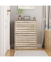 The 2-door wooden shoe cabinet and fashionable shutter door design, sturdy and durable, efficient and stored