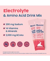 NativePath Native Hydrate Stick Packs, Sugar Free Electrolytes Powder with BCAAs, Mixed Berry Hydration, Keto & Paleo Friendly, 30 Servings