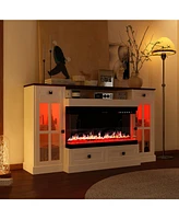 30" electric fireplace, recessed fireplace, 1500W, white Tv stand with four drawers