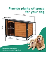46"Dog House Outdoor & Indoor Wooden Dog Kennel for Winter with Raised Feet Weatherproof for Large Dogs(Gold red and black)Pvc waterproof roof(L)