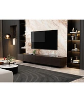 Four-door Tv stand, black wood entertainment center, media console with levers