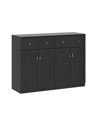 Shoe cabinet in black wood, shoe rack with 2 drawers and four doors and metal handles
