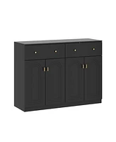 Shoe cabinet in black wood, shoe rack with 2 drawers and four doors and metal handles