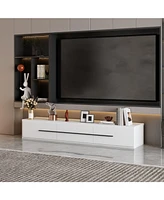 Tv stand with 3 drawers, retractable media console, entertainment center in white wood