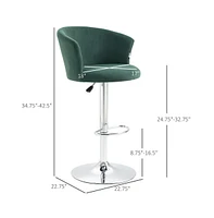 Set of 2 Adjustable Velvet Bar Stools, Swivel Counter Height Chairs with Footrest and Steel Base for Kitchen Island, Home Bar, and Dining Room-The Pop