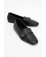 Noir Leather Flat Loafers (Women)