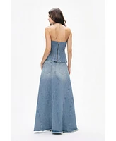 Nocturne Women's Sweetheart Neckline Denim Blouse