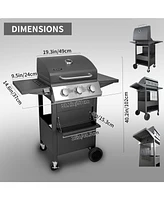 Mondawe 3-Burner Free Standing Stailless Liquid Propane 30000 Btu Gas Grill with Cabinet