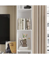 Black four-door Tv stand, media console with movable shelves, multi-purpose entertainment center