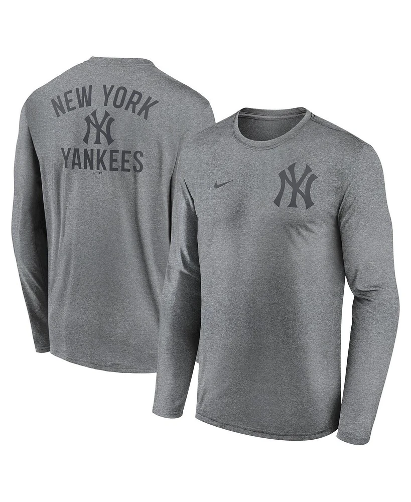 Nike Men's Heather Charcoal New York Yankees 2-Hit Legend Performance Long Sleeve T-Shirt