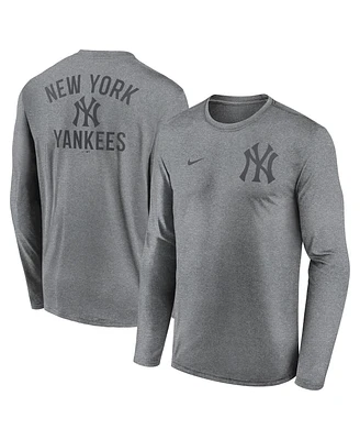 Nike Men's Heather Charcoal New York Yankees 2-Hit Legend Performance Long Sleeve T-Shirt