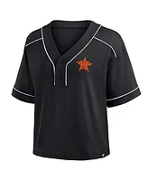 Fanatics Women's Black Houston Astros Oversized Champ Game Midi Cropped V-Neck T-Shirt