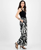 I.n.c. International Concepts Petite Printed Linen-Blend Wide-Leg Pants, Exclusively at Macy's