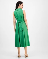 I.n.c. International Concepts Petite Belted Linen-Blend Sleeveless Shirtdress, Created for Macy's