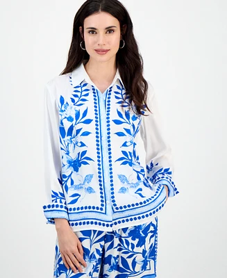 I.n.c. International Concepts Petite Cotton Floral-Print Blouse, Exclusively at Macy's