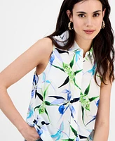 I.n.c. International Concepts Petite Printed Button-Front Top, Exclusively at Macy's