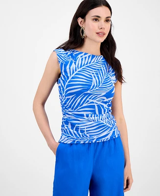 I.n.c. International Concepts Petite Printed Side-Ruched Mesh Tank Top, Exclusively at Macy's