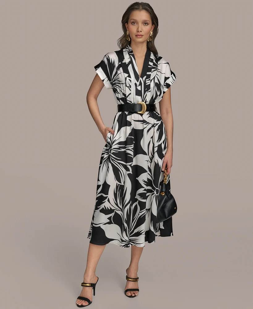 Donna Karan New York Women's Floral-Print Belted Midi Dress