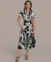 Donna Karan New York Women's Floral-Print Belted Midi Dress