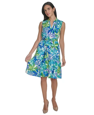 Jessica Howard Petite Printed Tie-Waist Tiered Dress