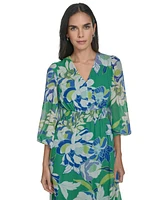 Jessica Howard Women's Printed Puff-Sleeve V-Neck Maxi Dress