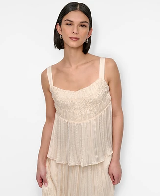 Dkny Women's Crushed Crease Smocked Sleeveless Top