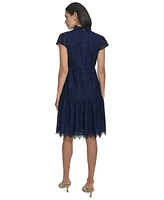 Jessica Howard Petite Lace Scalloped-Hem Flutter-Sleeve Dress