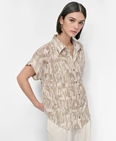 Dkny Women's City Burnout Printed Button-Front Shirt