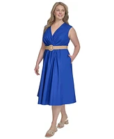 Jessica Howard Plus Belted Sleeveless V-Neck Midi Dress