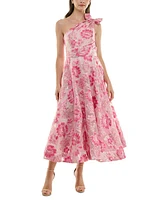 Taylor Women's Floral Jacquard One-Shoulder Dress
