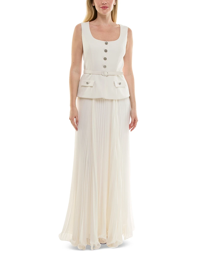 Taylor Women's Mixed-Media Square-Neck Sleeveless Dress